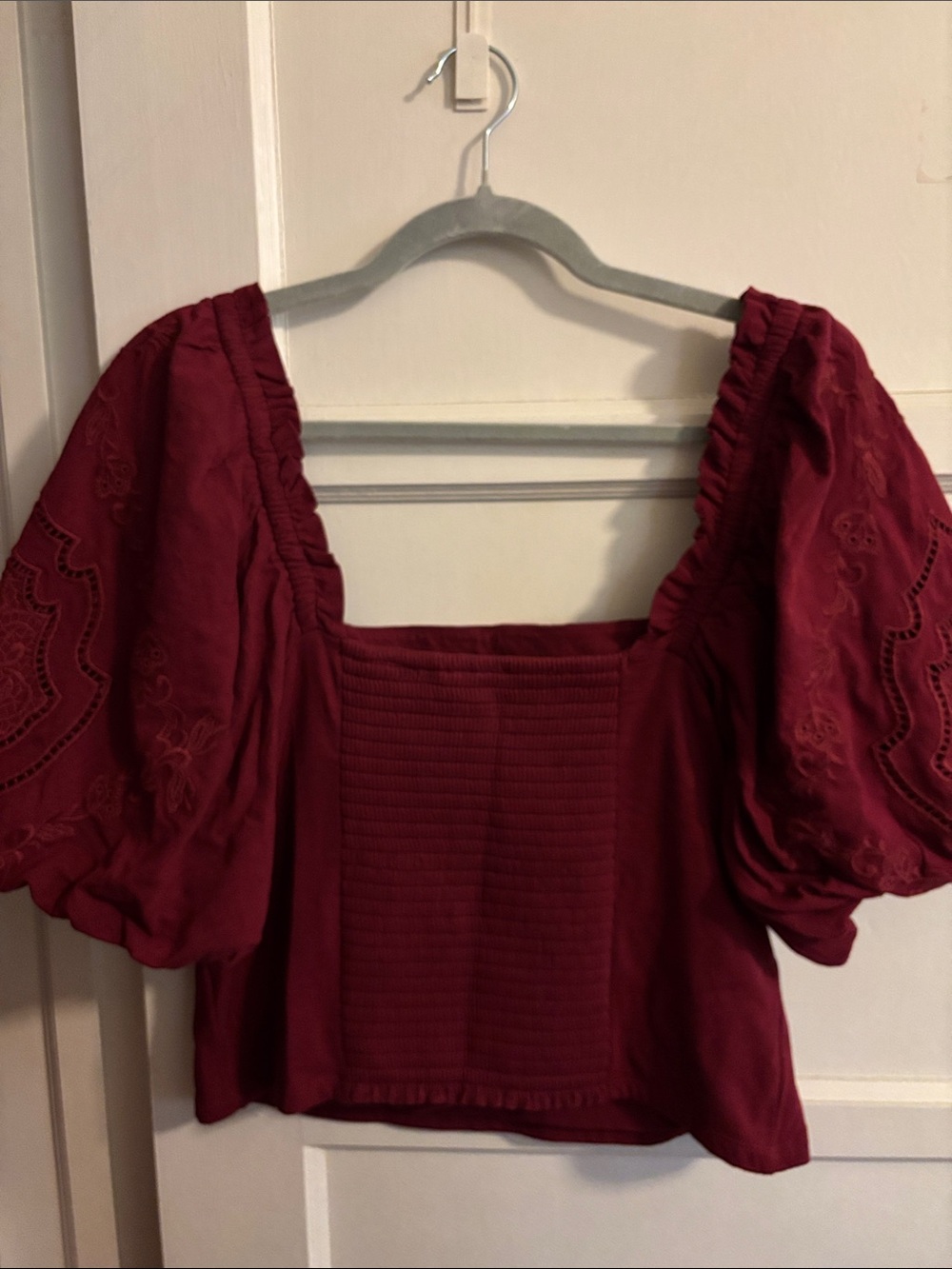 Express Burgundy Square Neck Puff Sleeve Blouse
